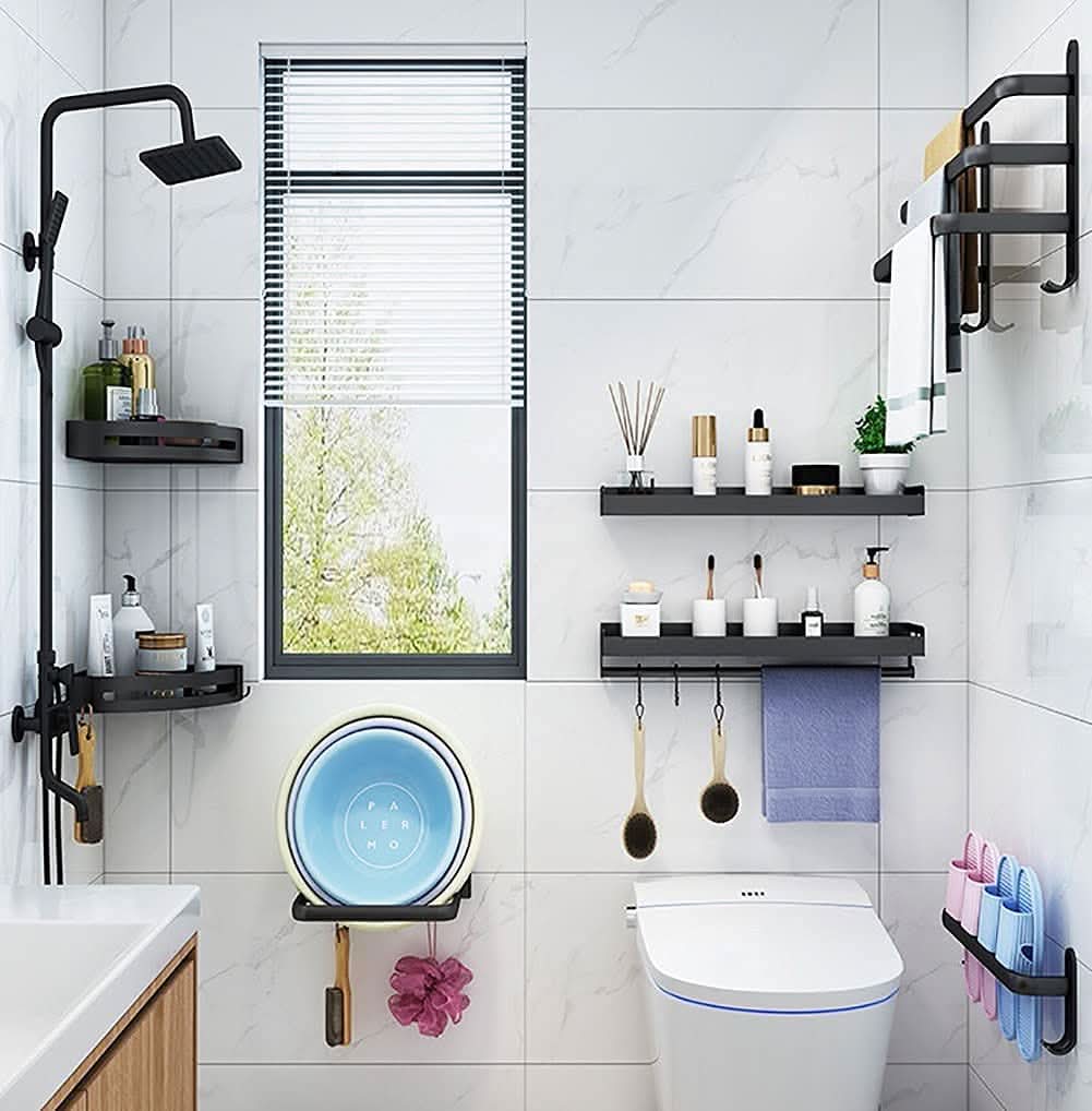 Lisslune | Wall-mounted bathroom shelf made of aluminum with 3 cross bars