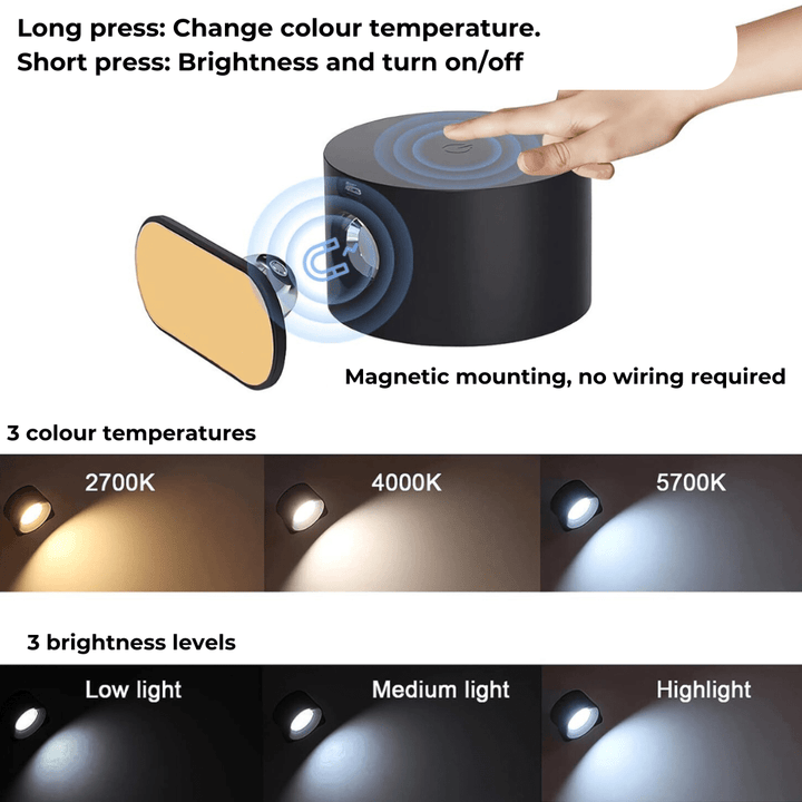 Lisslune | Wireless Rechargeable 360° Wall Light | Energy-Saving LED, Touch Control & Versatile for Home Lighting