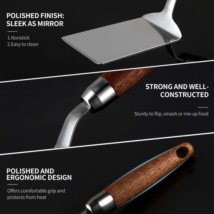 Lisslune | Stainless Steel Kitchen Spatula with Wooden Handle