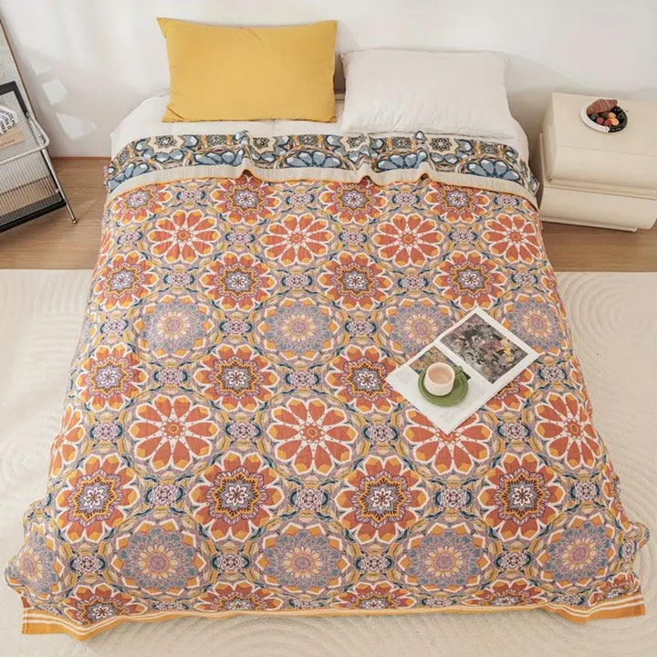 Lisslune | Boho Flora Tone Cotton Blanket