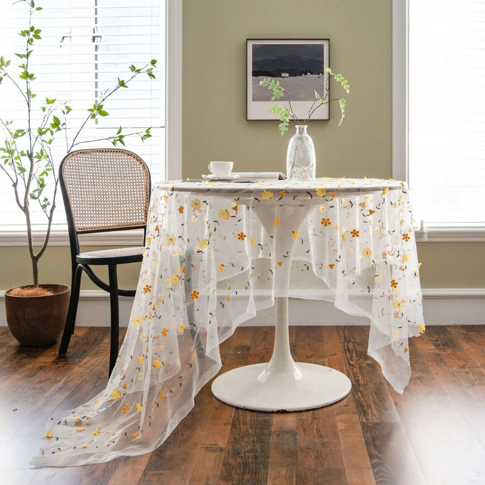 Lisslune | Floral Embroidered Lace Tablecloth Cover