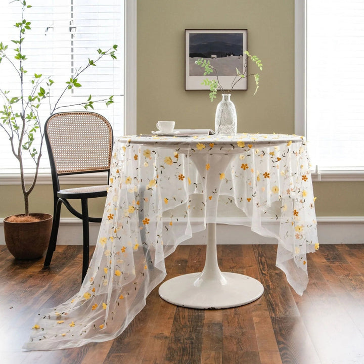 Lisslune | Floral Embroidered Lace Tablecloth Cover