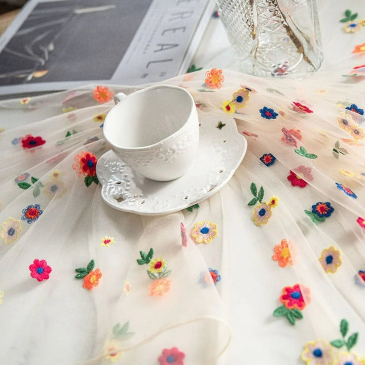 Lisslune | Floral Embroidered Lace Tablecloth Cover