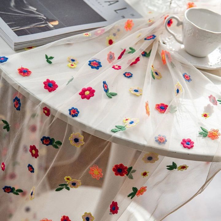 Lisslune | Floral Embroidered Lace Tablecloth Cover