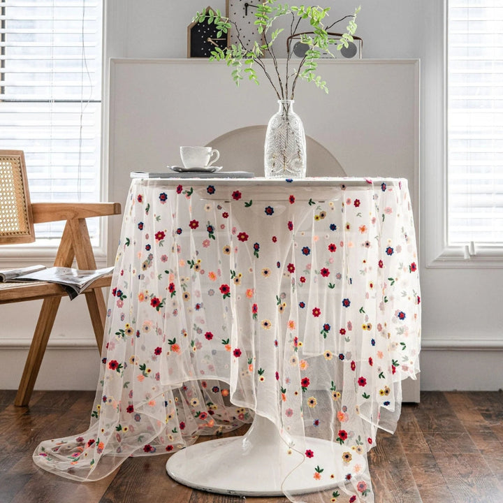 Lisslune | Floral Embroidered Lace Tablecloth Cover