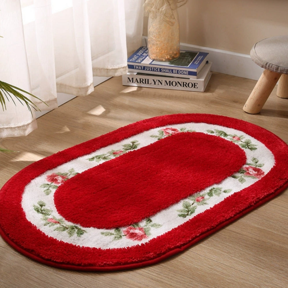 Lisslune | Floral Oval Plush Bath Mat