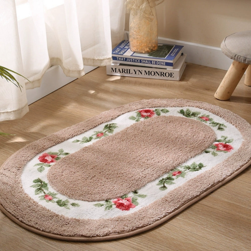 Lisslune | Floral Oval Plush Bath Mat