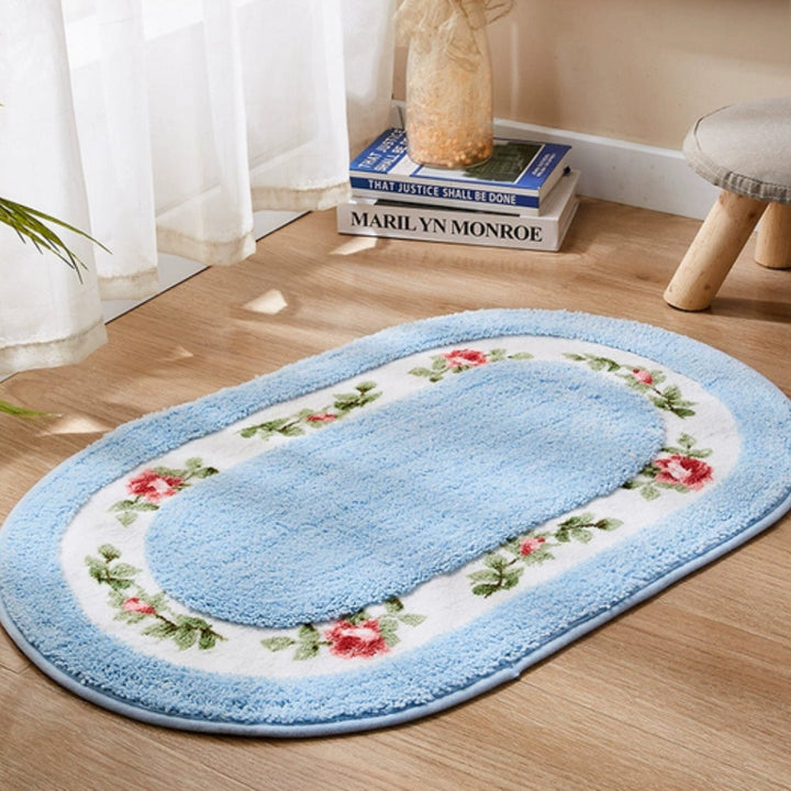 Lisslune | Floral Oval Plush Bath Mat