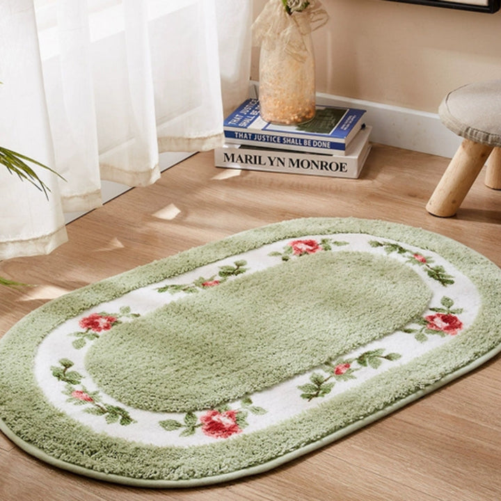 Lisslune | Floral Oval Plush Bath Mat