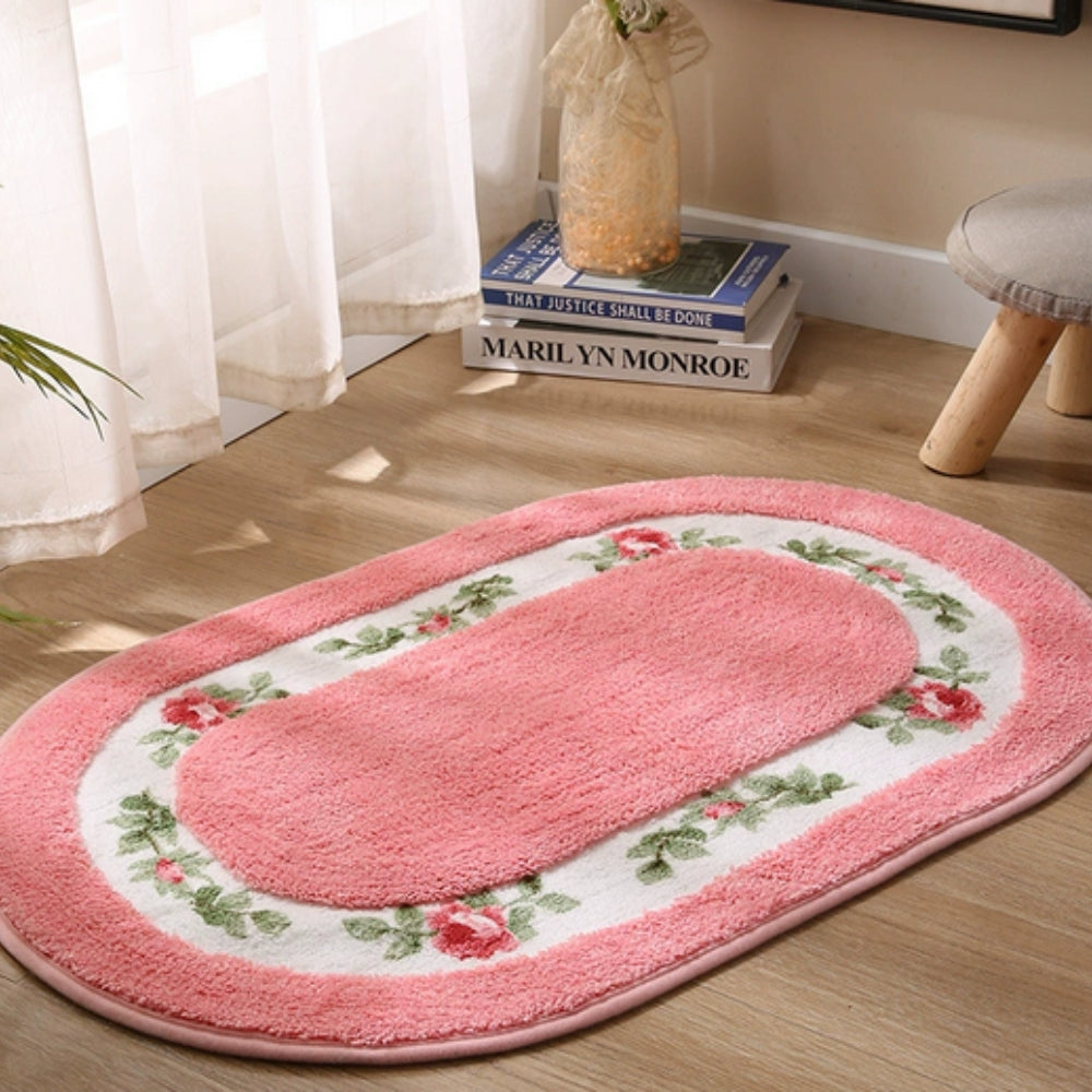 Lisslune | Floral Oval Plush Bath Mat