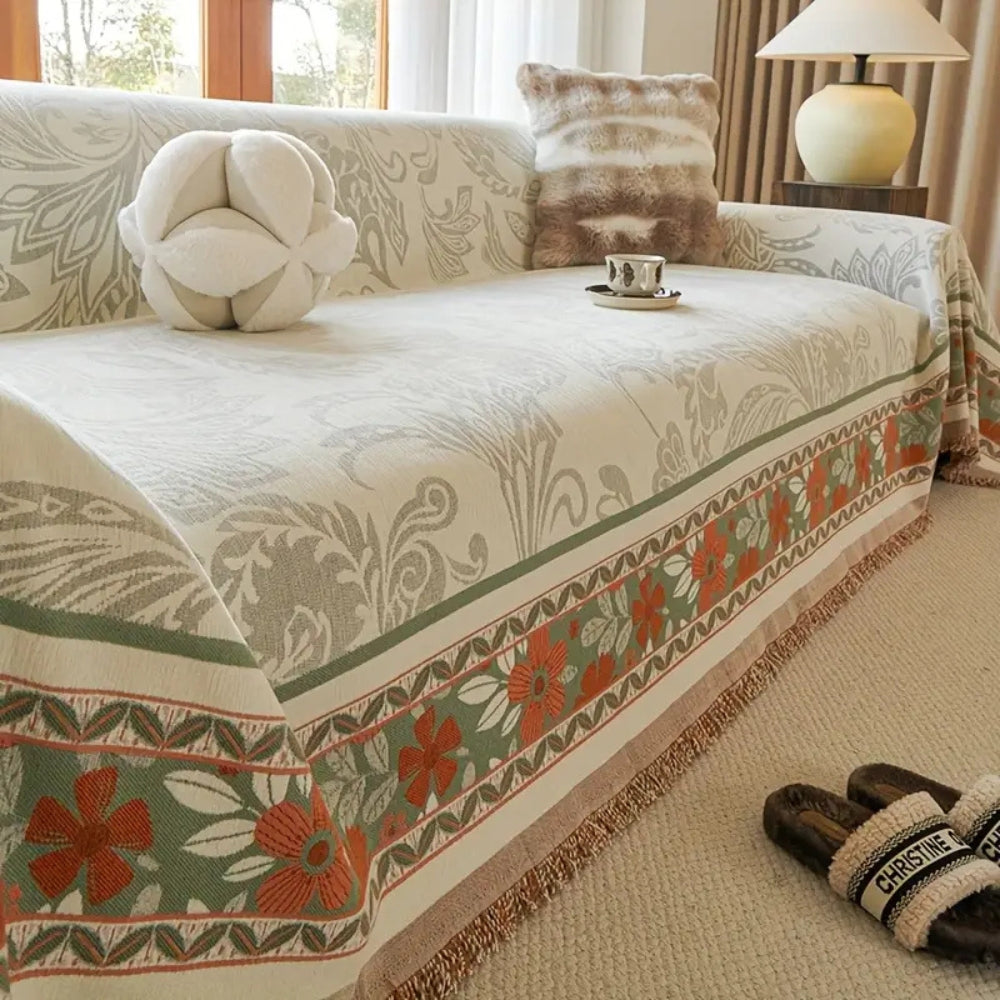 Lisslune | Floral Tasseled Boho Sofa Cover