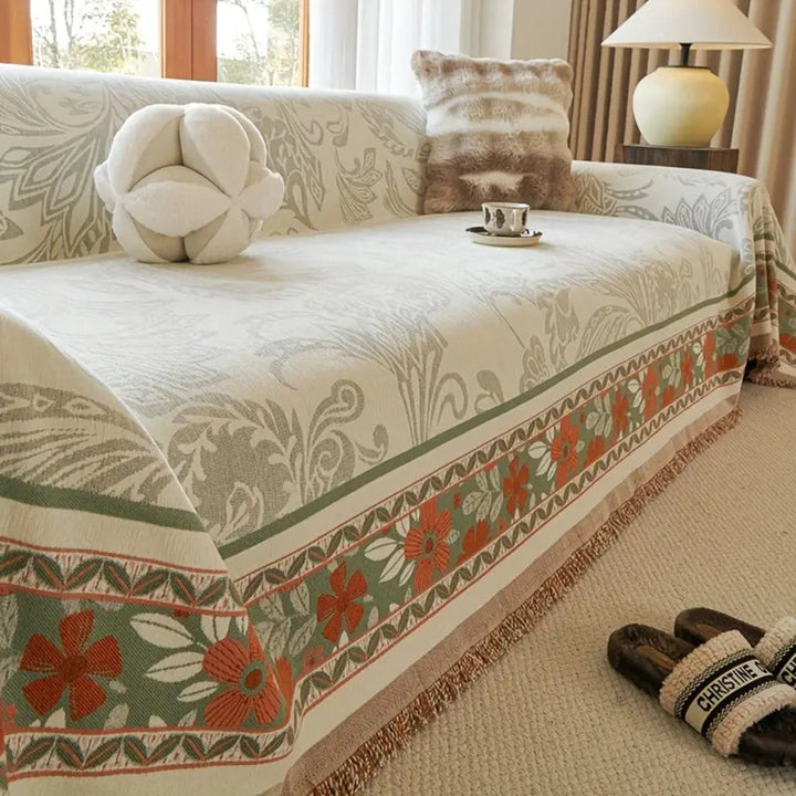 Lisslune | Floral Tasseled Boho Sofa Cover