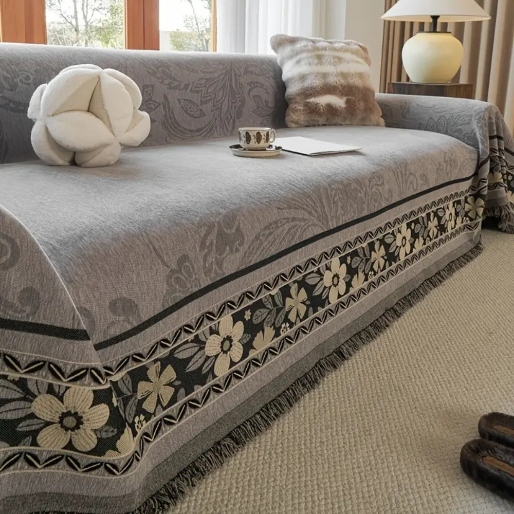 Lisslune | Floral Tasseled Boho Sofa Cover
