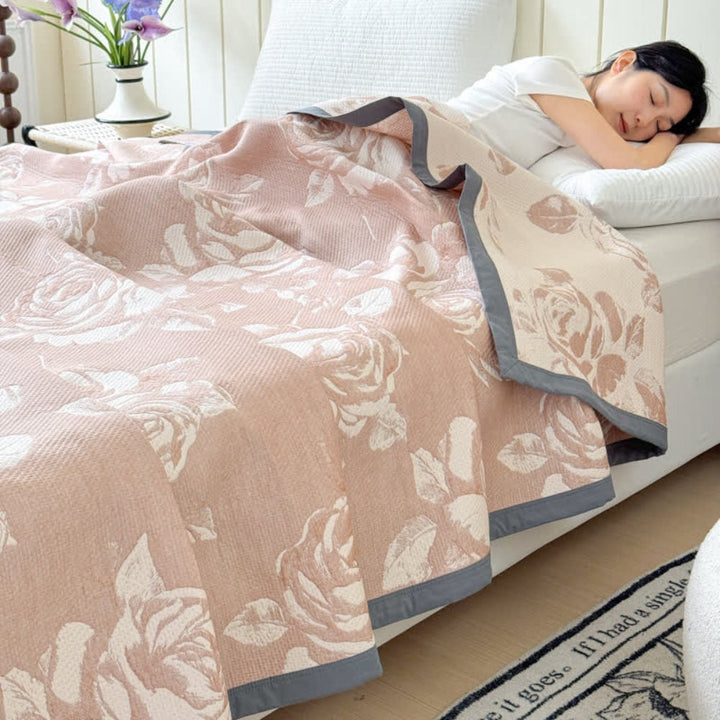 Lisslune | Flouriva Pink Rose Cotton Blanket