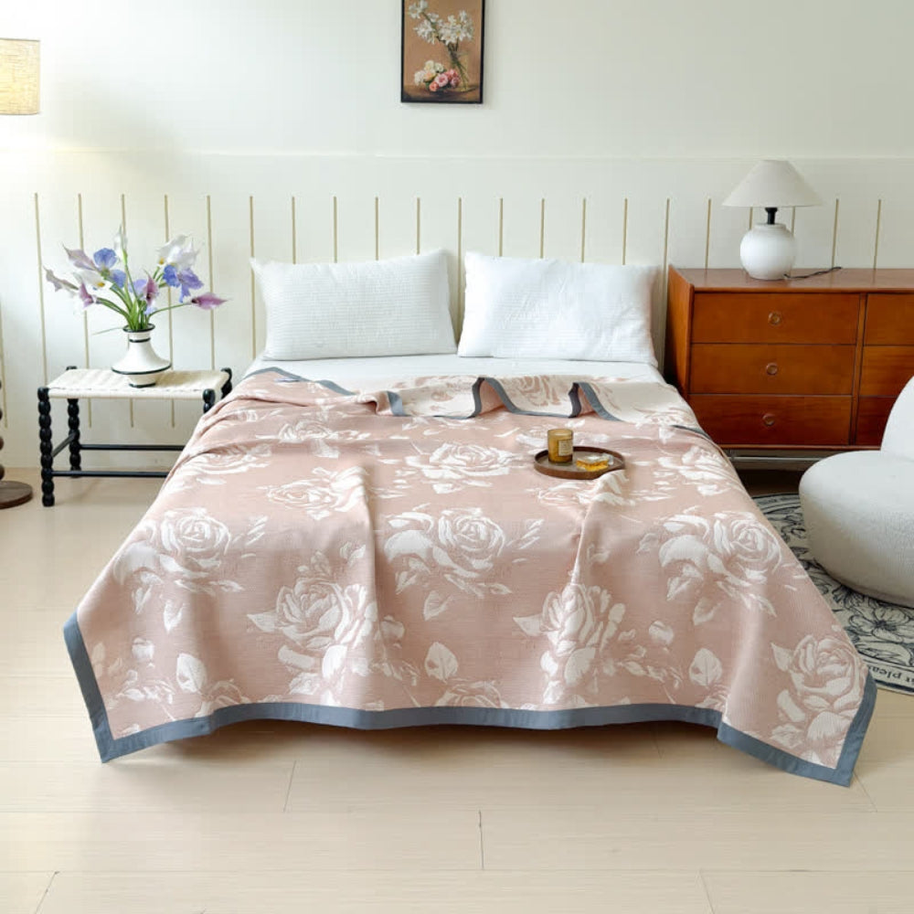 Lisslune | Flouriva Pink Rose Cotton Blanket