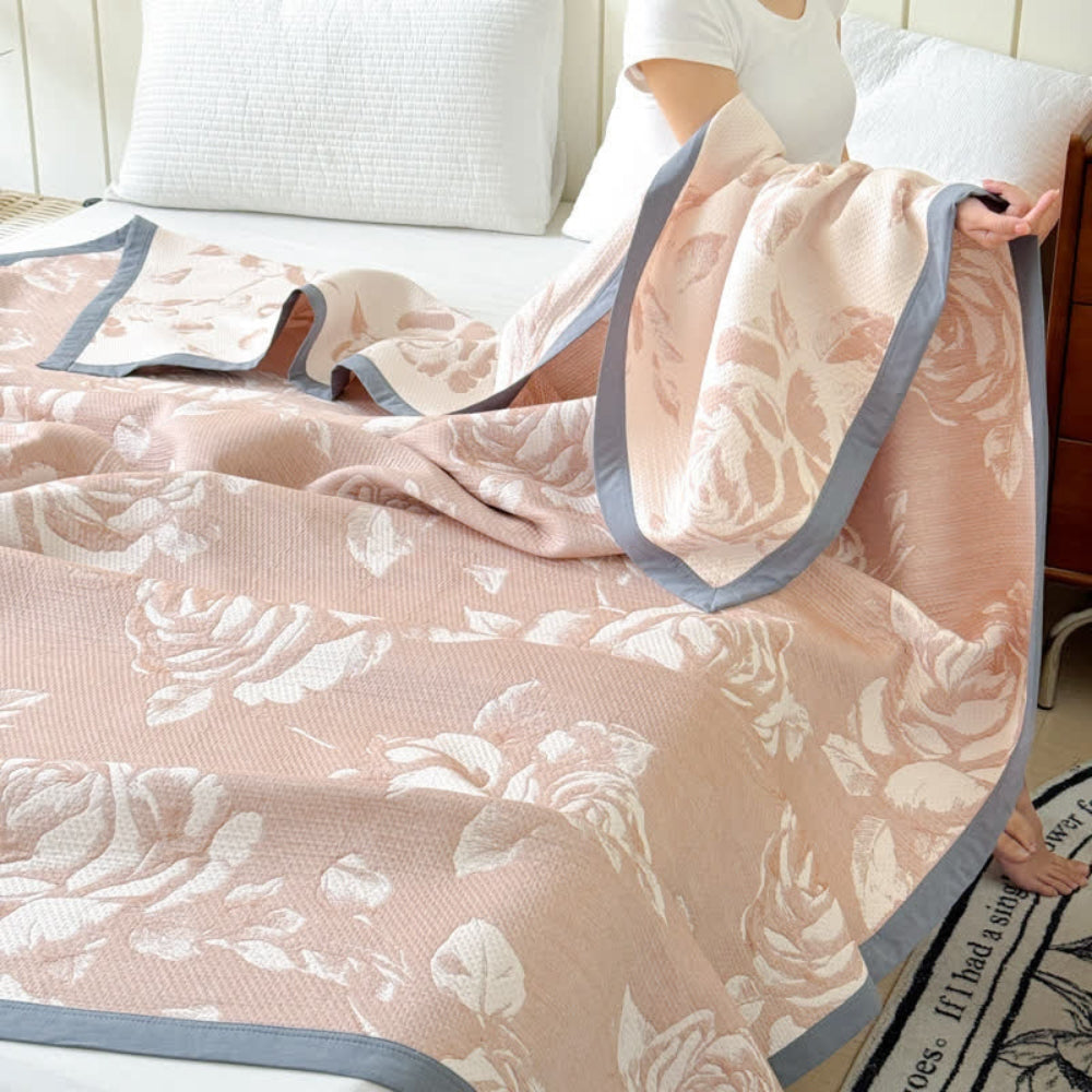 Lisslune | Flouriva Pink Rose Cotton Blanket
