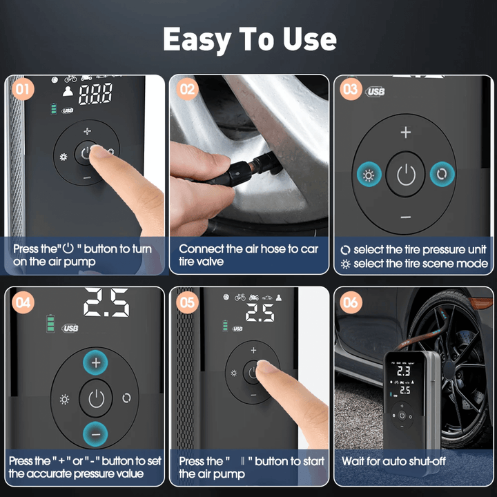 Lisslune | Rechargeable Tyre Inflator Cordless Battery Powered Pump