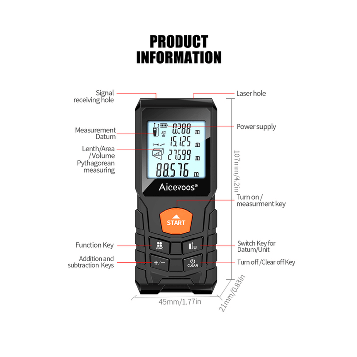 Lisslune | Laser Light Meter Measure Digital Measuring Tape
