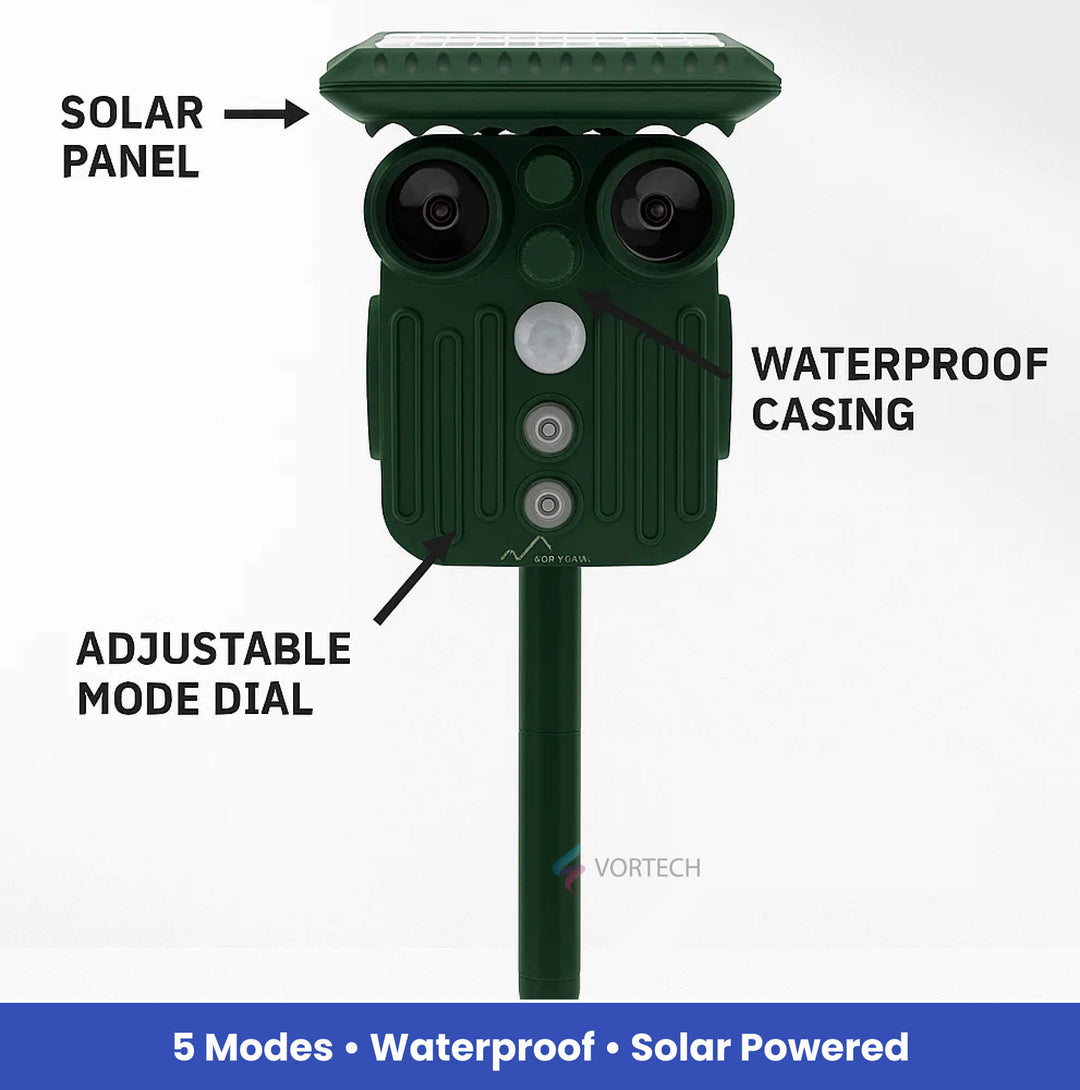 Lisslune | Ultrasonic Solar Deer Repeller | 5 Adjustable Modes. Waterproof & Eco-Friendly for Home Gardens and Yards