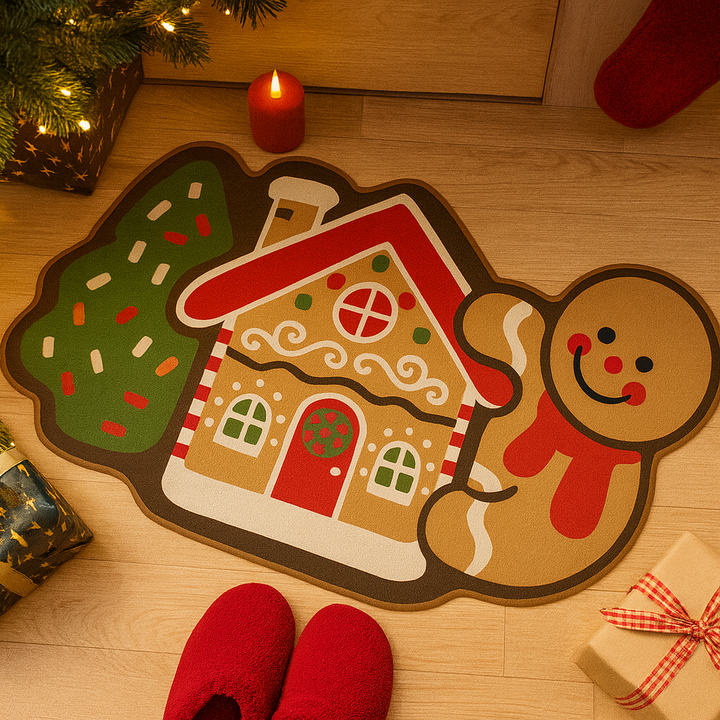 Lisslune | Frostholm Gingerbread Christmas Rug – Cozy Non-Slip Floor Mat for Festive Atmosphere