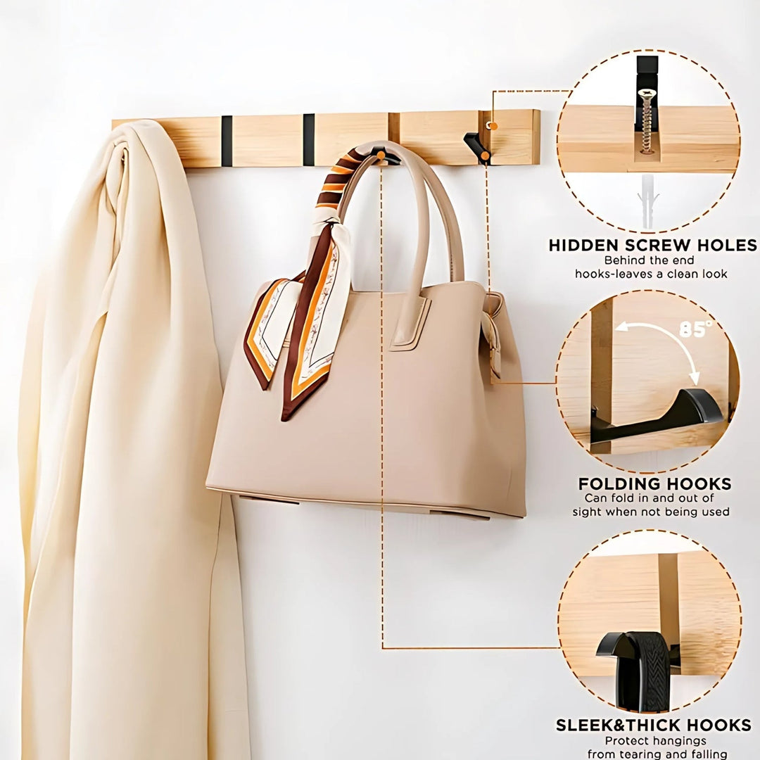 Lisslune | Functional Flip Wooden Wall Hook Rack