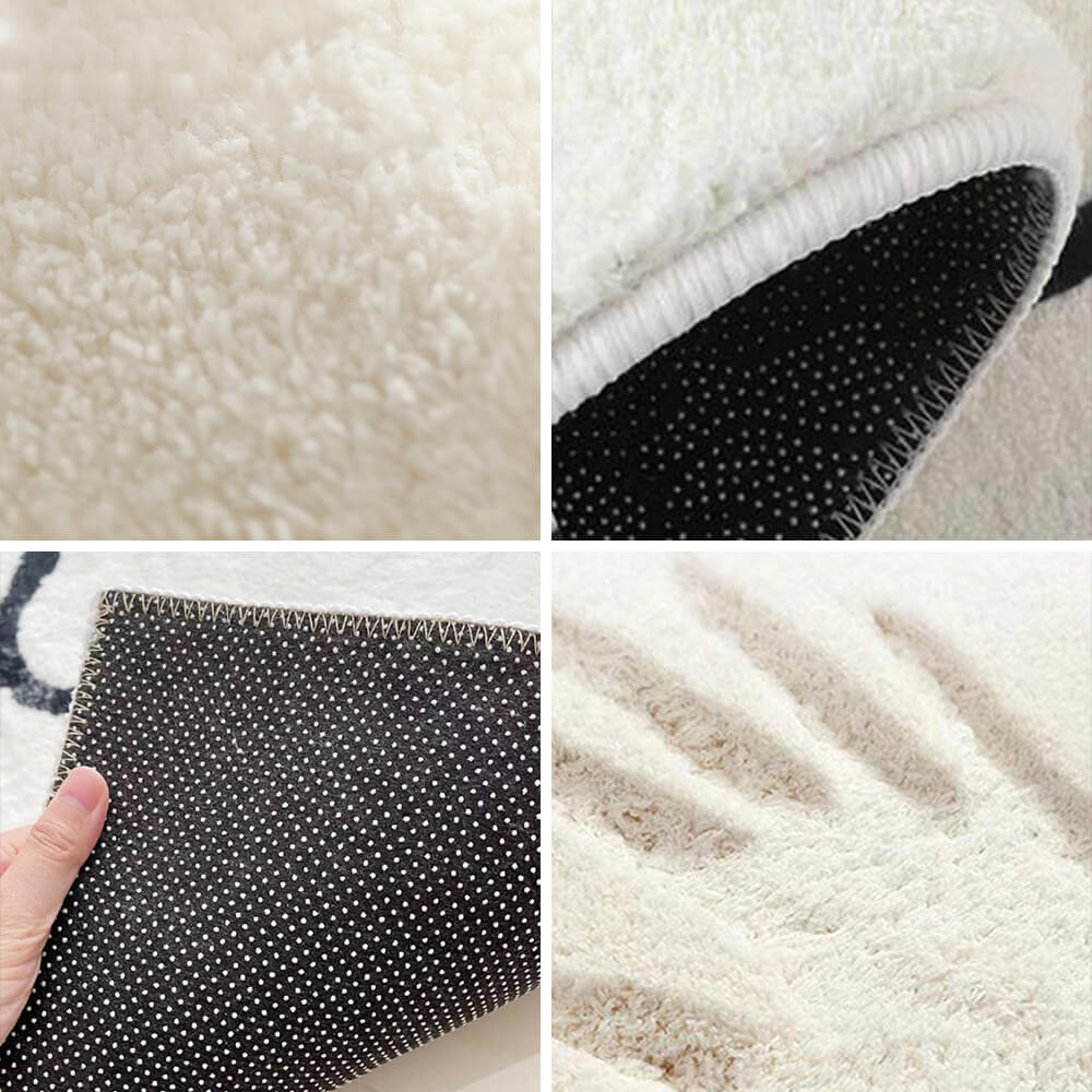 Lisslune | Faux Cashmere Checkered Cozy Nightstand Rug Irregular Shape Rug