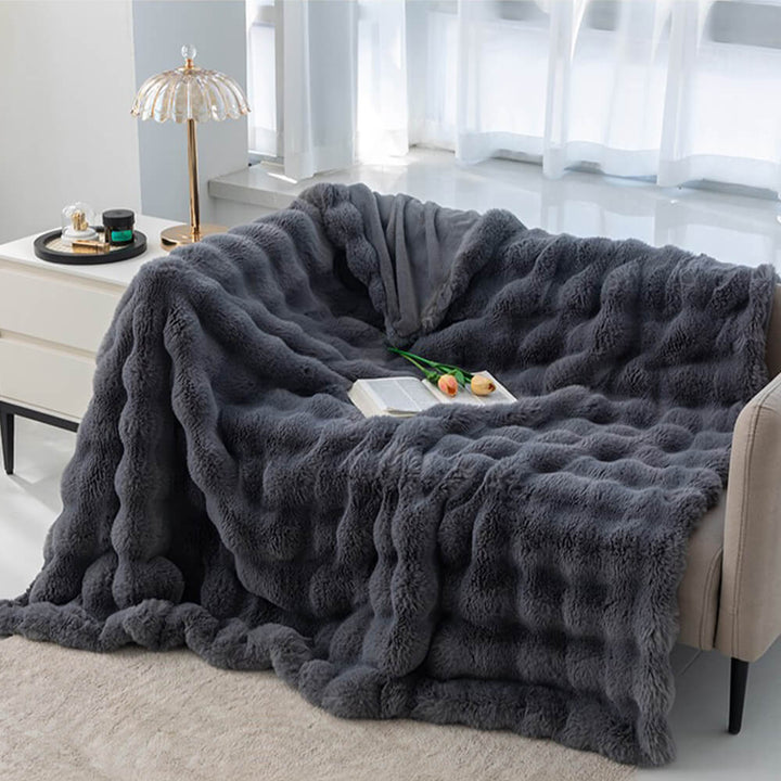 Lisslune | Premium Bubble Double Layer Thick Synthetic Rabbit Fur Blanket