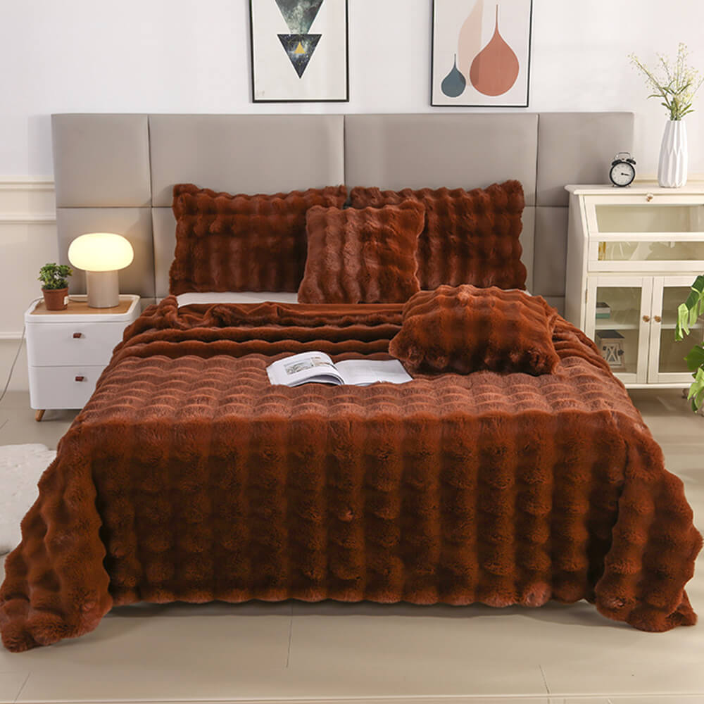 Lisslune | Premium Bubble Double Layer Thick Synthetic Rabbit Fur Blanket