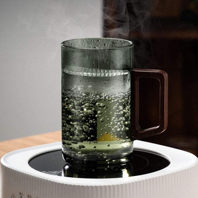 Lisslune | GIANXI Tea cup with moon filter Japanese wooden handle heat-resistant glass cups tea leaf separation tea cup set