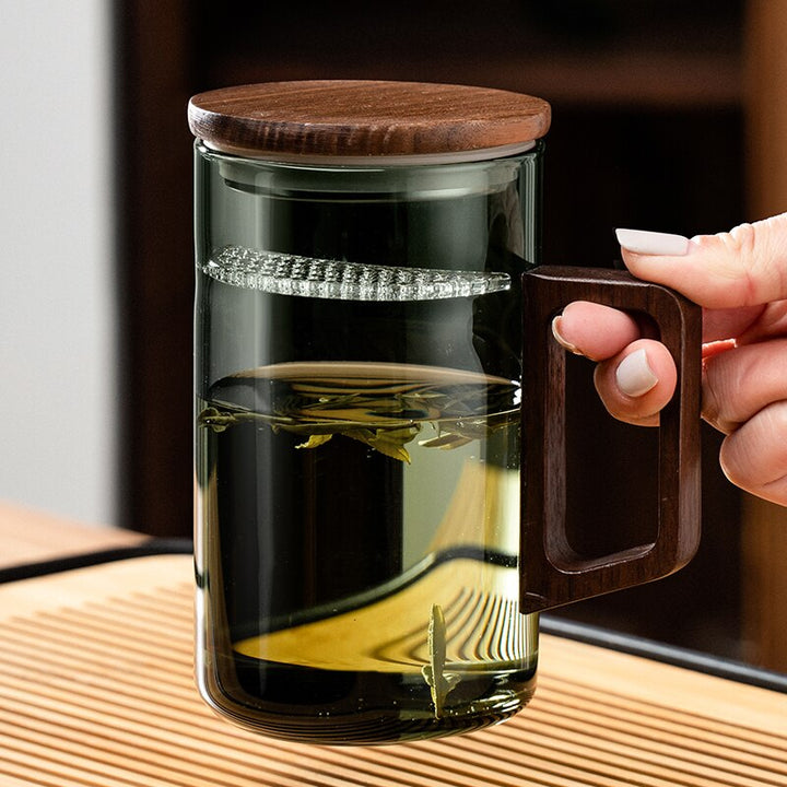 Lisslune | GIANXI Tea cup with moon filter Japanese wooden handle heat-resistant glass cups tea leaf separation tea cup set