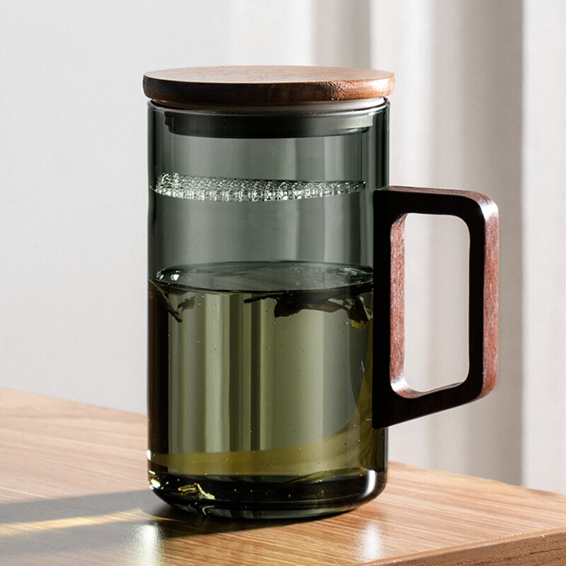 Lisslune | GIANXI Tea cup with moon filter Japanese wooden handle heat-resistant glass cups tea leaf separation tea cup set