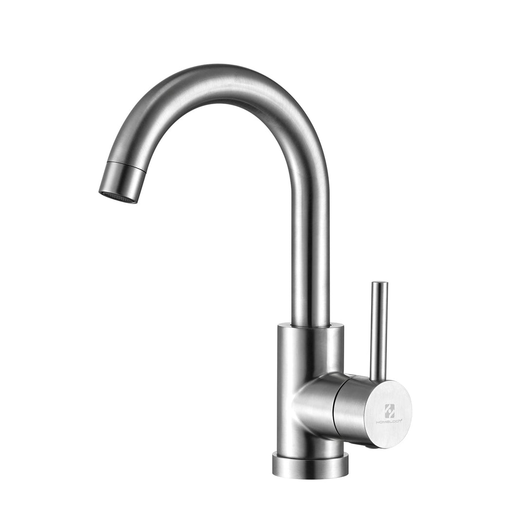 Lisslune | Stainless Steel Low Pressure Basin Mixer Brushed Single Lever Faucet Bathroom