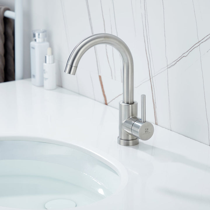Lisslune | Stainless Steel Low Pressure Basin Mixer Brushed Single Lever Faucet Bathroom