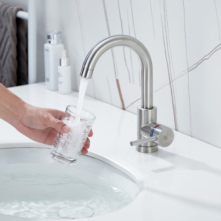 Lisslune | Stainless Steel Low Pressure Basin Mixer Brushed Single Lever Faucet Bathroom