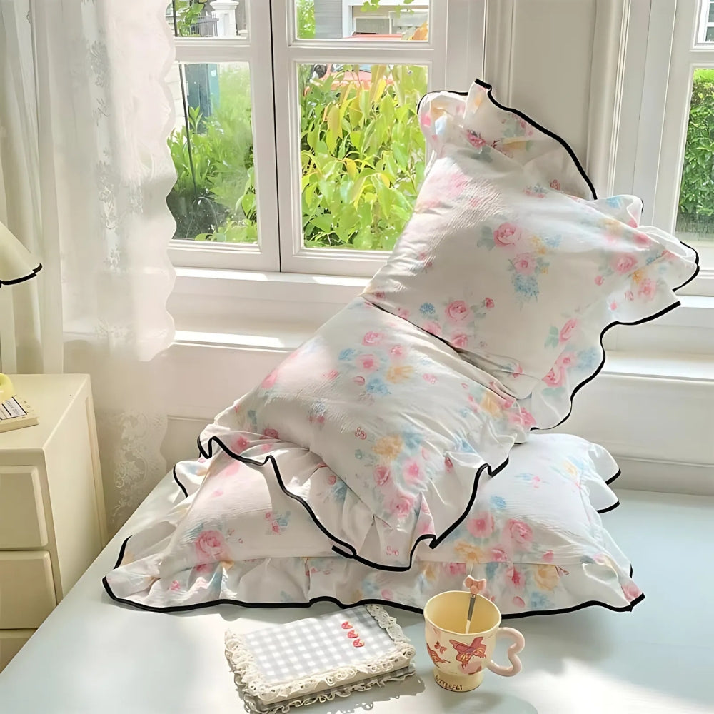 Lisslune | Gauze Floral Ruffled Lace Pillowcases