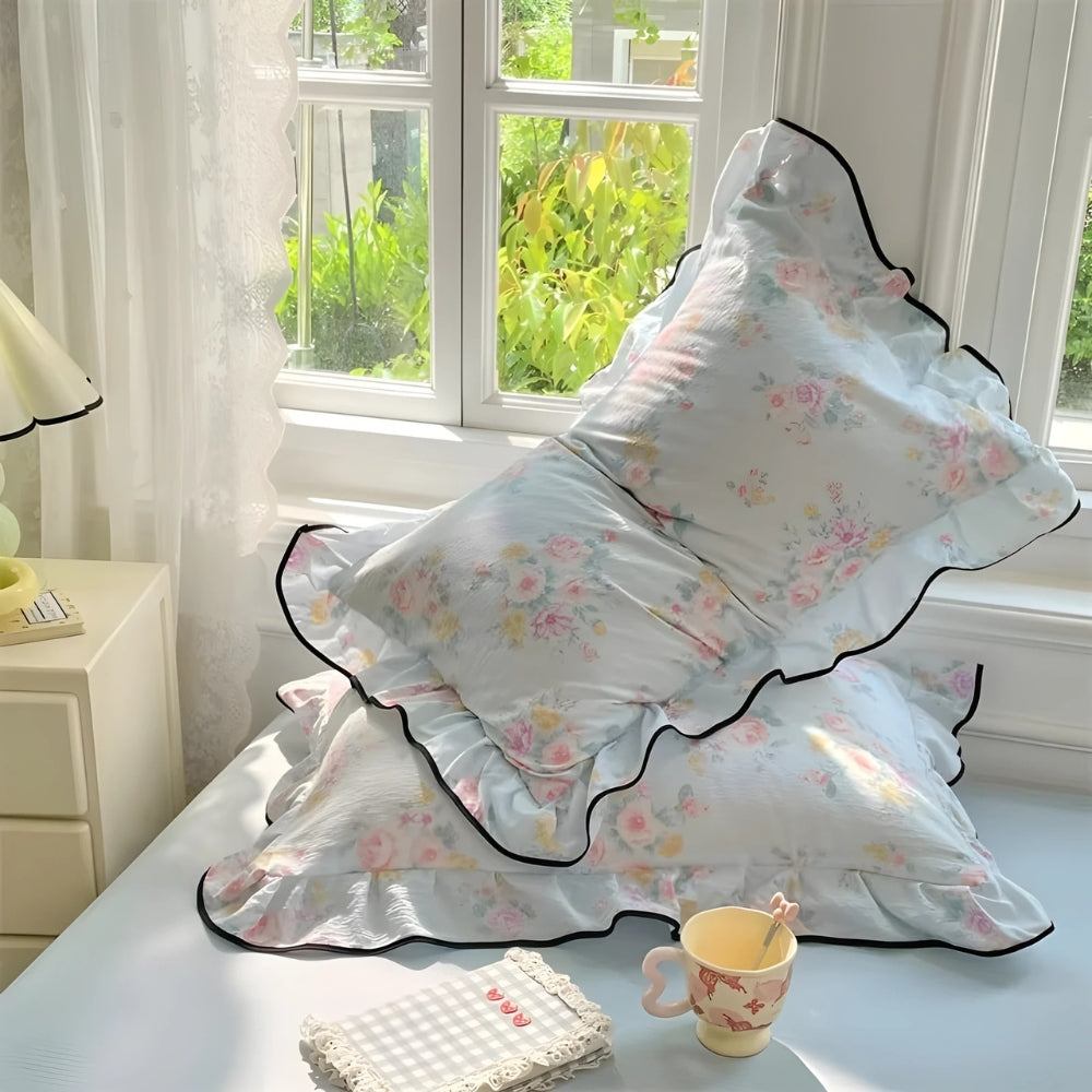 Lisslune | Gauze Floral Ruffled Lace Pillowcases