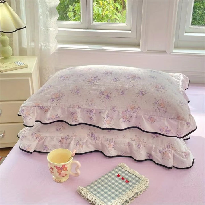 Lisslune | Gauze Floral Ruffled Lace Pillowcases