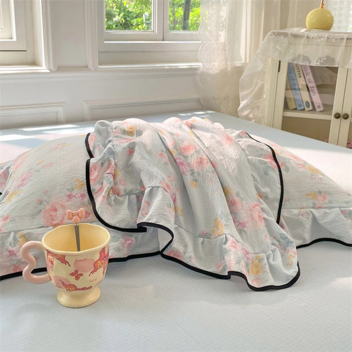 Lisslune | Gauze Floral Ruffled Lace Pillowcases