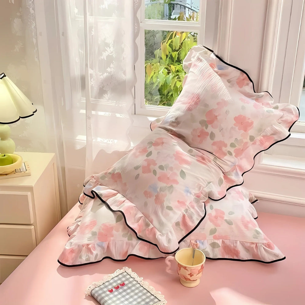 Lisslune | Gauze Floral Ruffled Lace Pillowcases
