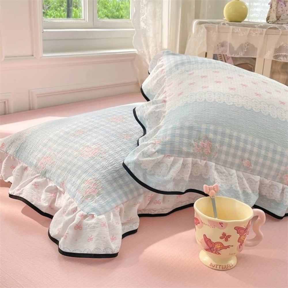 Lisslune | Gauze Floral Ruffled Lace Pillowcases