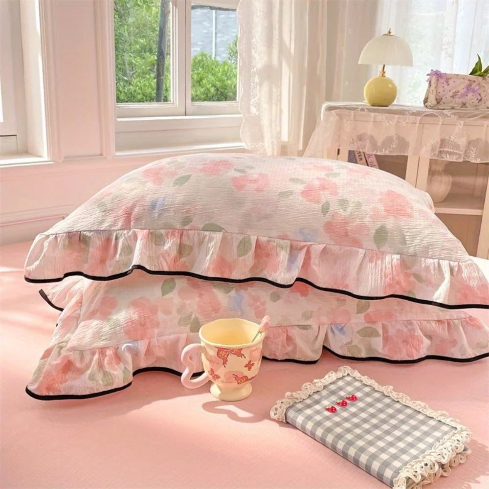 Lisslune | Gauze Floral Ruffled Lace Pillowcases