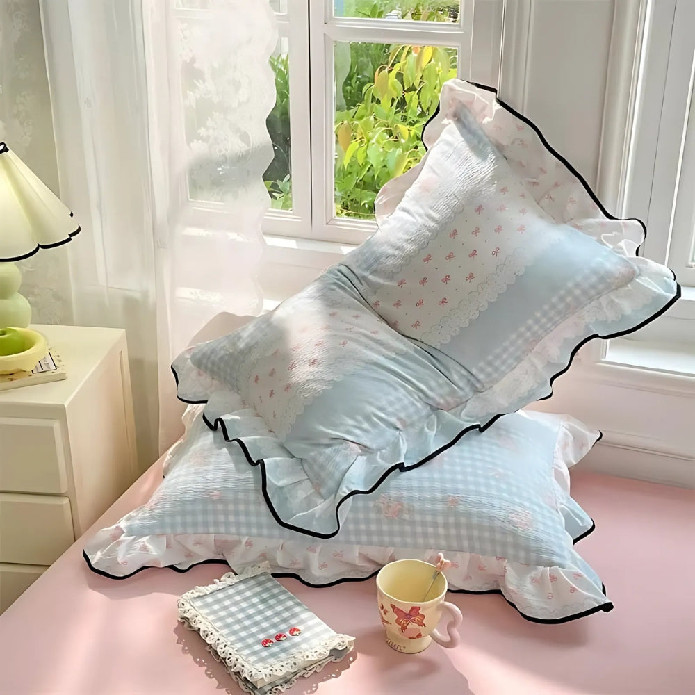 Lisslune | Gauze Floral Ruffled Lace Pillowcases