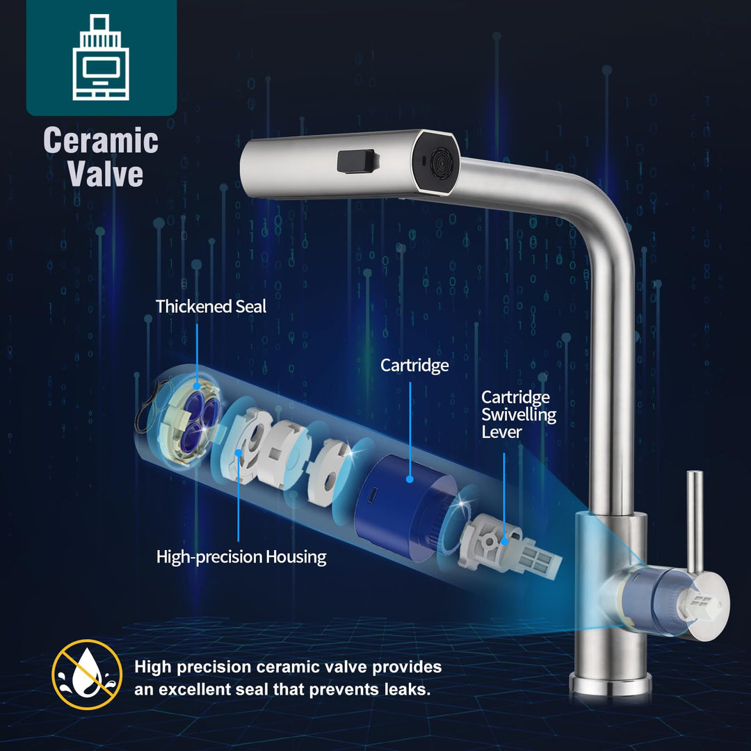 Lisslune | Kitchen Faucet, Pull-Out Kitchen Tap with 3 Spray Modes, Sink Faucet with Spray, Kitchen Faucet 360° Swiveling, Stainless Steel Brushed Kitchen Mixer