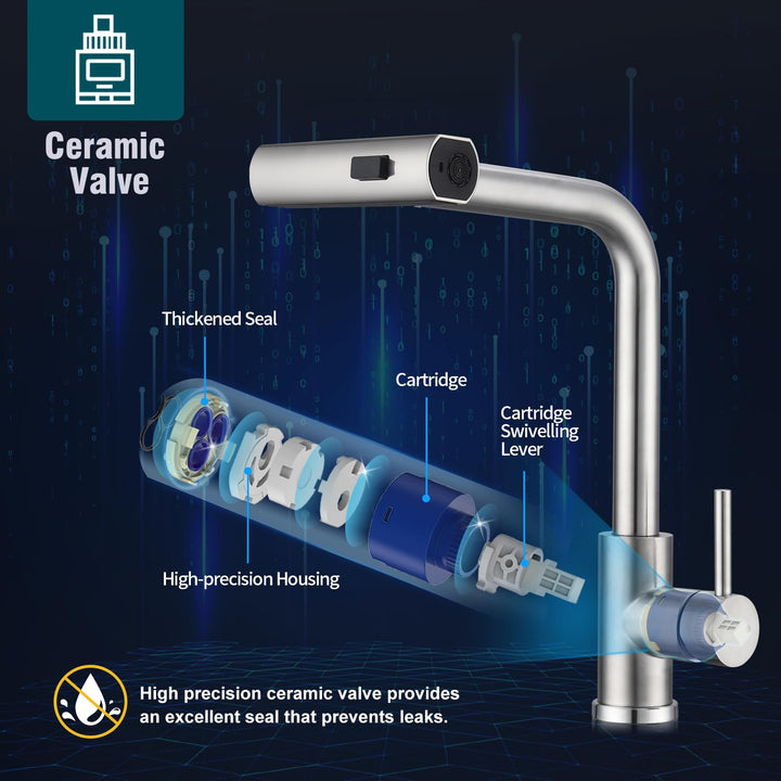 Lisslune | Kitchen Faucet, Pull-Out Kitchen Tap with 3 Spray Modes, Sink Faucet with Spray, Kitchen Faucet 360° Swiveling, Stainless Steel Brushed Kitchen Mixer