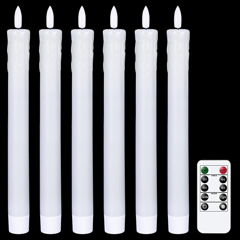 Lisslune | Flame-free flickering taper candles with 2 remote controls and timer, real wax 3D wick light window candles battery-operated, Christmas home wedding decor
