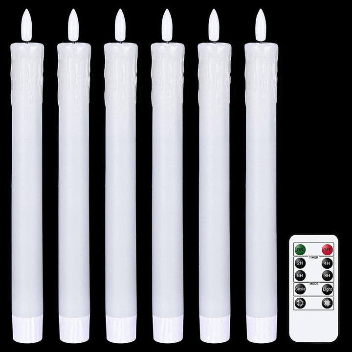 Lisslune | Flame-free flickering taper candles with 2 remote controls and timer, real wax 3D wick light window candles battery-operated, Christmas home wedding decor