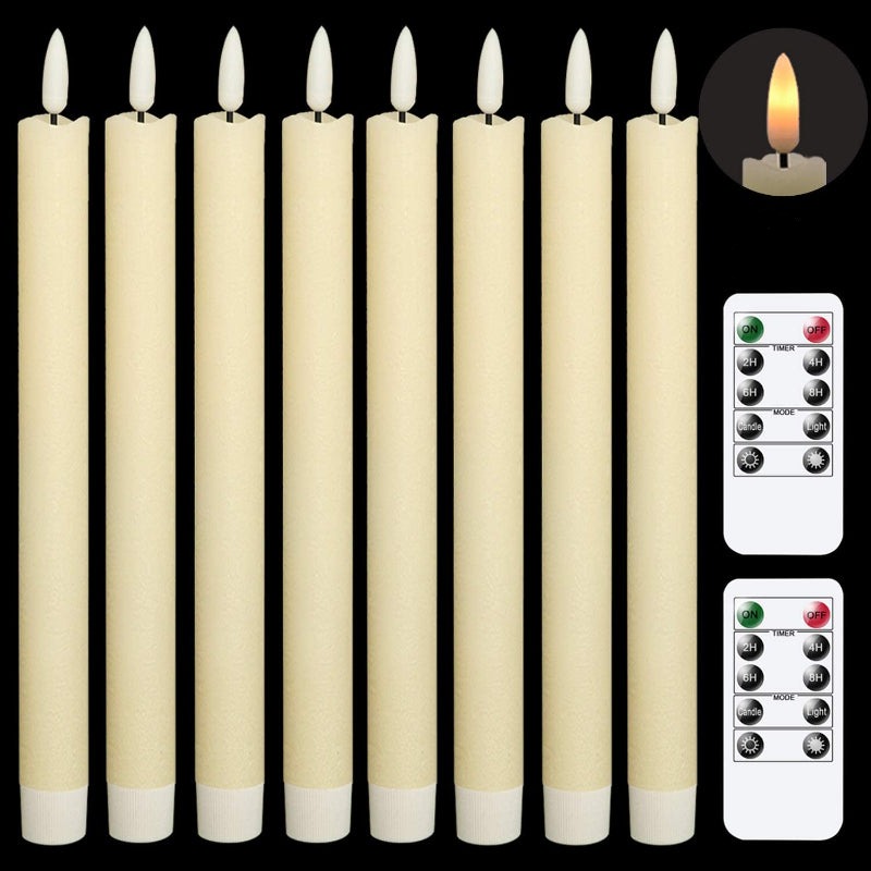 Lisslune | Flame-free flickering taper candles with 2 remote controls and timer, real wax 3D wick light window candles battery-operated, Christmas home wedding decor