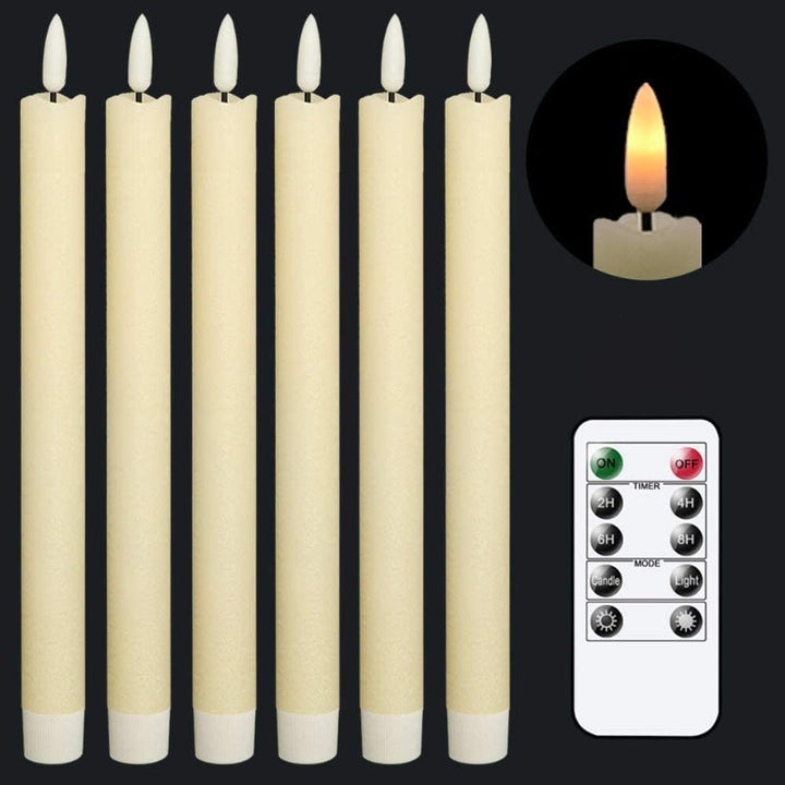 Lisslune | Flame-free flickering taper candles with 2 remote controls and timer, real wax 3D wick light window candles battery-operated, Christmas home wedding decor