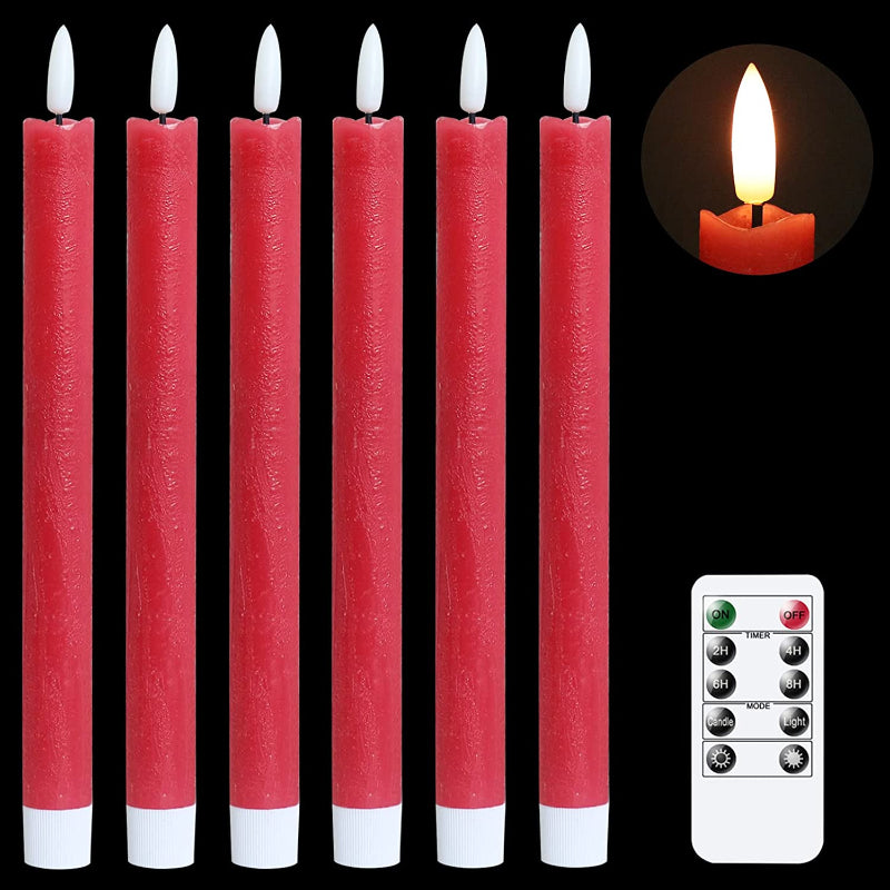 Lisslune | Flame-free flickering taper candles with 2 remote controls and timer, real wax 3D wick light window candles battery-operated, Christmas home wedding decor