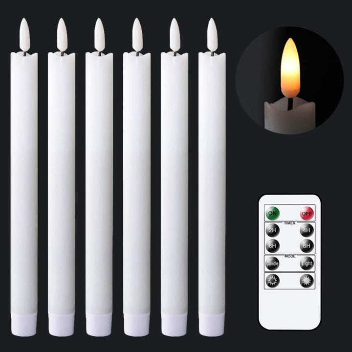 Lisslune | Flame-free flickering taper candles with 2 remote controls and timer, real wax 3D wick light window candles battery-operated, Christmas home wedding decor